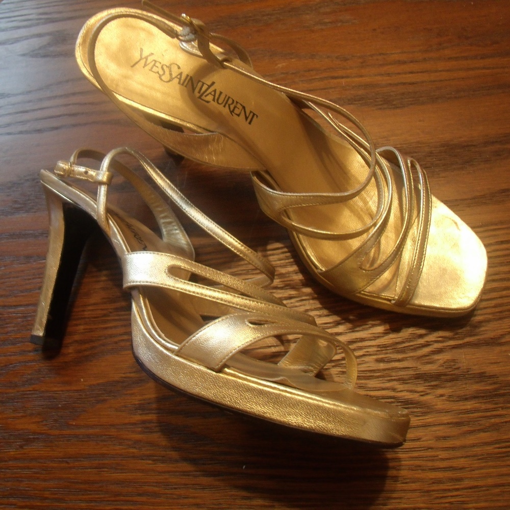 Yves Saint Laurent Gold Strappy Platform Sandals
